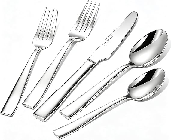 Silverware Set for 4, 20-Piece Premium Stainless Steel Flatware Set, Heavy Duty Cutlery Set with Modern Square Handle, Mirror Polished, Dishwasher Safe, Gift for Wedding Housewarming