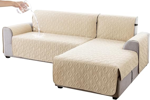 Genina Waterproof L Chaise Sectional Cover for Kids Pets (Beige, X-Large)