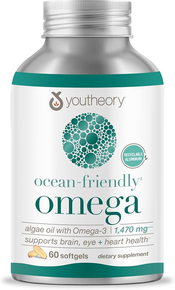 Youtheory Ocean-Friendly Omega, Vegan Algae Omega 3, 60 Softgels
