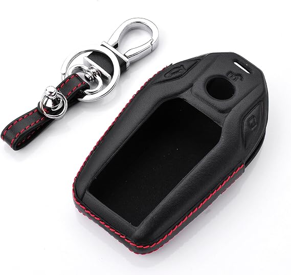 Genuine Leather Key Fob Cover for BMW Smart Display LCD Screen Key | For BMW 5 Series 6 Series GT 7 Series 730Li 740 740Li 750Li 760Li i8 X3 X4 X5 X6 X7 Car Remote Key Case Shell Sleeve Keychain