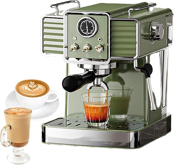 Espresso Coffee Maker with Milk Frother, Pressure System, Detachable Water Tank, Visual Pressure Gauge for Home Barista Lattes and Cappuccinos