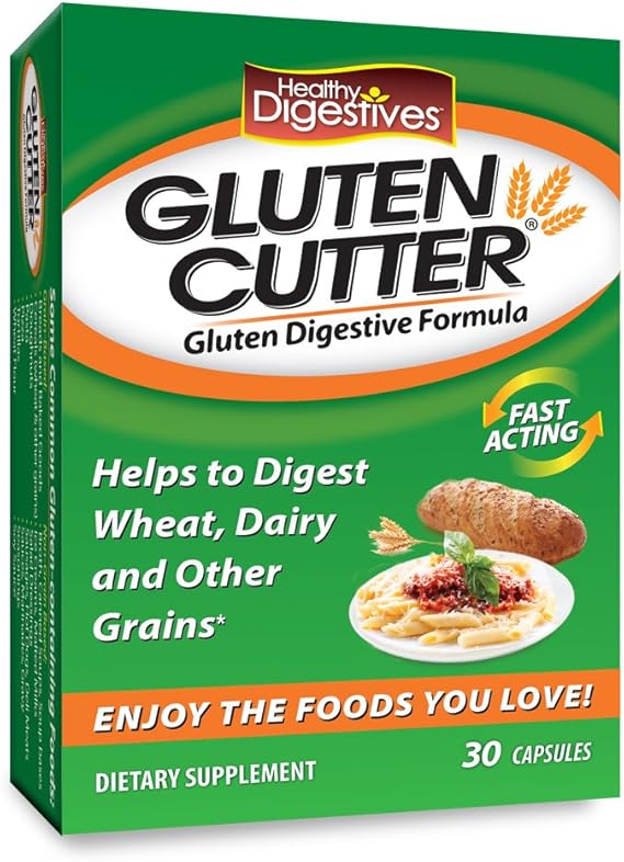 Healthy Digestives Gluten Cutter Enzyme Formula - Helps Improve Your Bodies Gluten Digestion and Assist in Breaking Down Wheat, Dairy and Other Grains - Capsules - 30 Servings