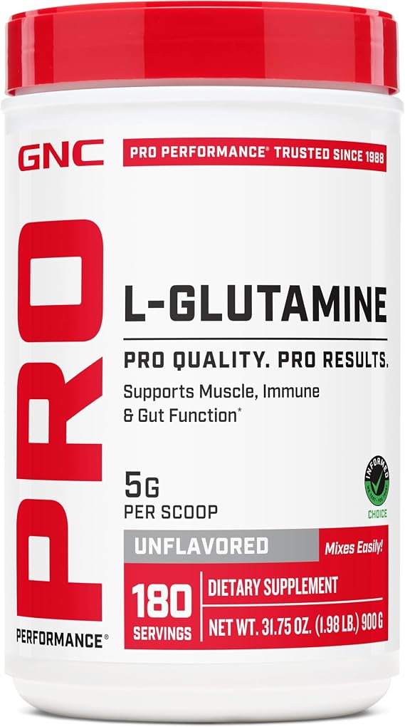 GNC Pro Performance L-Glutamine 5000mg, Unflavored, 32 oz, 181 Servings | L-Glutamine, a Preferential Amino Acid for Skeletal Muscle, Supports Recovery, Immune Response, and Gut Function