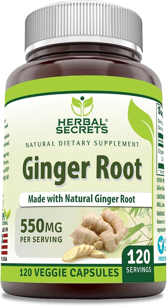Herbal Secrets Ginger Root Supplement | 550 Mg Per Serving | Veggie Capsules | Non-GMO | Gluten Free | Made in USA (1 Pack, 120 Count)