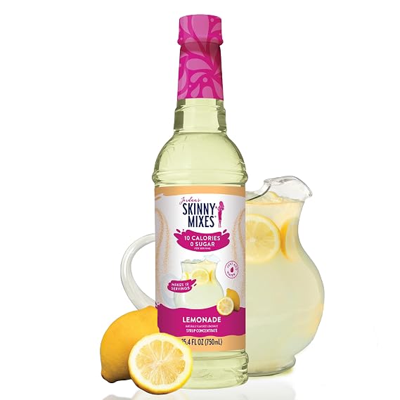 Jordan's Skinny Mixes Sugar Free Syrup, Lemonade Flavor, Fruit Flavored Water Enhancer, Drink Mix for Iced Tea, Lemonade, Drinks, Low Calorie Water Flavoring, Dairy & Gluten Free, Kosher, 25.4 Fl Oz
