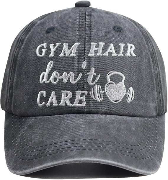 HHNLB Gym Hair Don't Care Hat, Adjustable Wash Cotton Embroidered Adjustable Baseball Cap for Women Men