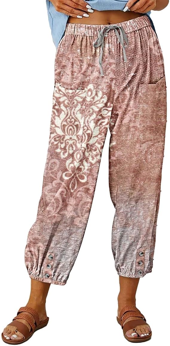 Lolvmvchi Women Capri Pants Summer Cotton Drawstring High Waist Bottom Loose Casual Cropped Trendy Fall