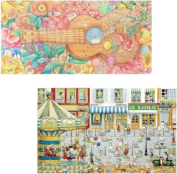 Pintoo Two Plastic Jigsaw Puzzles Bundle - 800 Piece - Cotton Lion - Spring Concerto and 1000 Piece - Smart - Cat's Paradise [H2328+H1022]