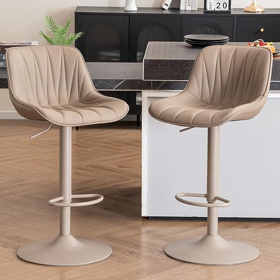 Kidol & Shellder Bar Stools Set of 2 Adjustable Swivel Counter Height Barstools Modern Upholstered PU Leather Bar Chairs Stools for Kitchen Island Khaki