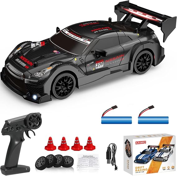 1:24 Scale RC Drift Car 4WD 2.4GHz 30KM/H High-Speed Racing Sports Toy Car with LED Lights, Racing and Drift Wheels 8601-Black