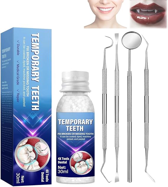 Temporary Tooth Filling Repair Kit, Fake Teeth Replacement Kit to Fix Missing or Broken Teeth Easily for Quick Filling Replacement, Denture Repair Kit, Easy to Use
