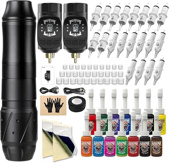 Wireless Rotary Tattoo Pen Machine Style Supply Coreless Motor 1600mAh Battery Power with Two Battery EM155KITP155-1