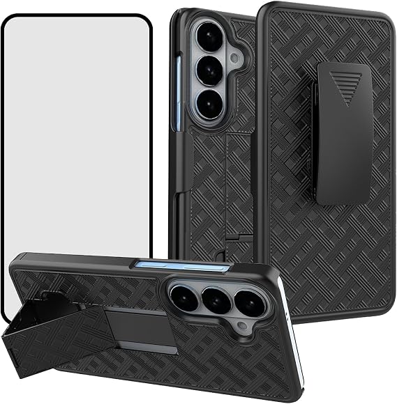 for Samsung Galaxy S26 Stand Case, Belt Clip Screen Protector-Black | Swivel Kickstand Holder Holster, Slim Shell Slide Pouch Full Body Protective, Rugged Shockproof Drop Defense Cell Phone Cover