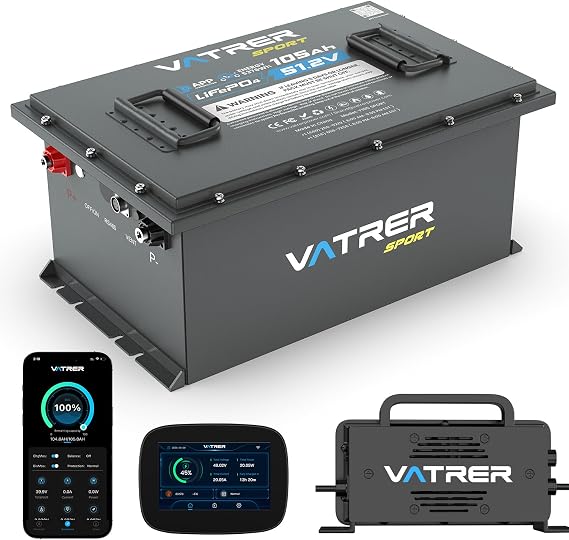 VATRER POWER 48 Volt Lithium Battery for Golf Cart, Upgraded 300A BMS | 600A Peak, Parallel Ready, 6000+ Cycles, Max 15.36kW Power Output, 3C Discharge, Display & App, Perfect for UTV, Golf Carts
