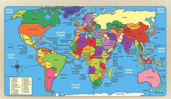 Wooden World Map Puzzle Handmade for Children with Naming Oceans, Countries and the Geographical Location Educational for Learning their Geography