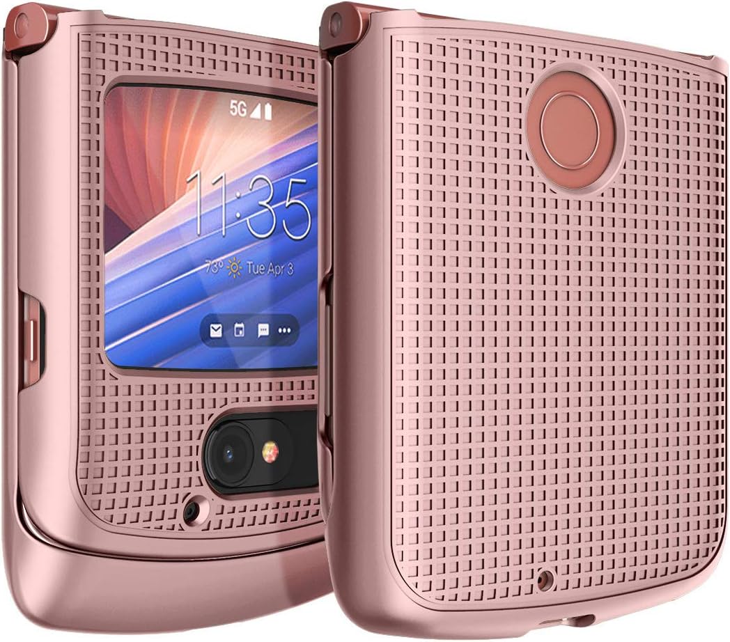 Naked Phone Case, Motorola RAZR 5G Flip Phone Rose Gold Pink Protective Snap-On Hard Shell Cover Grid Texture for Motorola Moto RAZR 5G Flip Phone 2020 XT2071