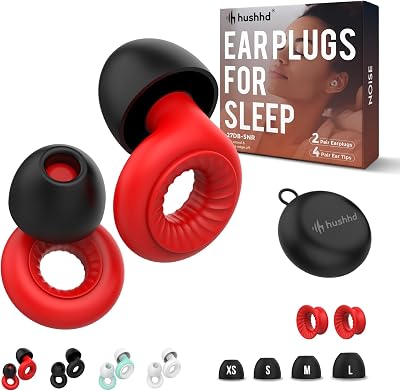 Silent Earplugs, Quiet Ear Plugs for Sleep and Ear Defenders, 27Db Noise Cancelling Reusable Ear Plugs for Travel Essentials, Sleep Aid, Comfort, Autism, Anxiety Relief RED