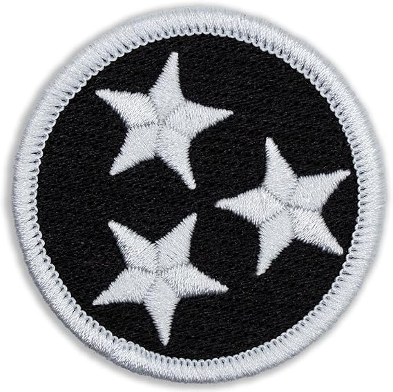 Black & White Tennessee Tristar Patch - 2" Diameter Round Embroidered Patch (Iron-on)