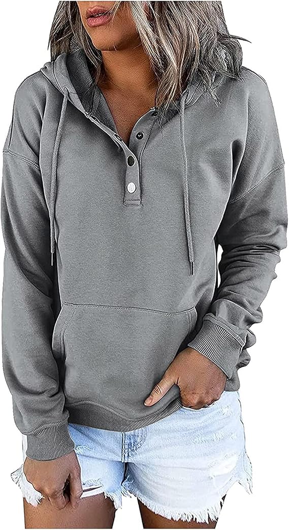 LRMQS Hoodies for Women Fall Fashion 2026 Button Drawstring Hooded Sweatshirt with Pocket Trendy Casual Loose Cute Pullover