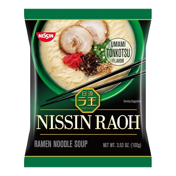 Nissin RAOH Ramen Noodle Soup, Umami Tonkotsu, 3.53 oz, green
