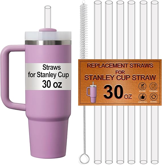 6-Pack Replacement Straws for Stanley 30 OZ Cup, Clear