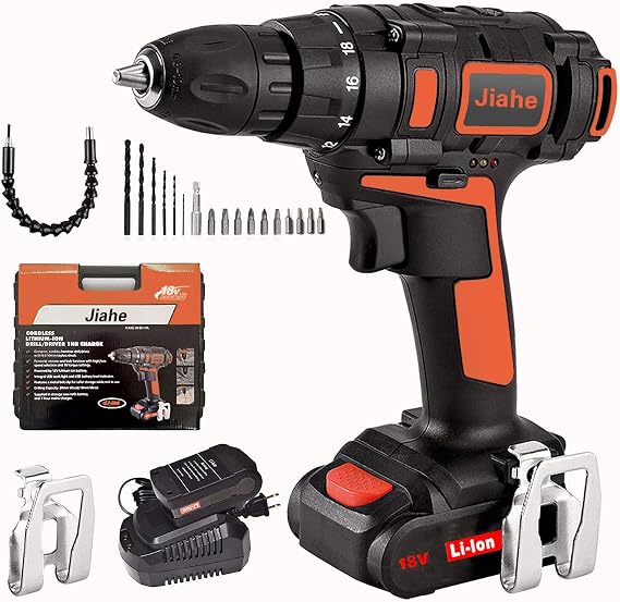 Cordless Drill Driver 18v with Lithium Batteries,18+1 Torque Setting, 1 Faster Charger,LED, compact bag with 20pcs Accessories Home Repair