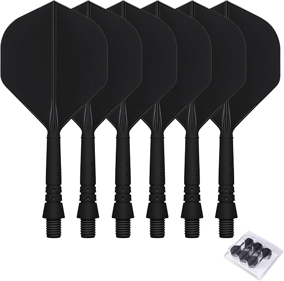 CyeeLife 6pcs Molded Dart Flights and Shafts,one Piece Integrated Accessory Black/White/Blue/Red 2BA CF02A,S/M/L