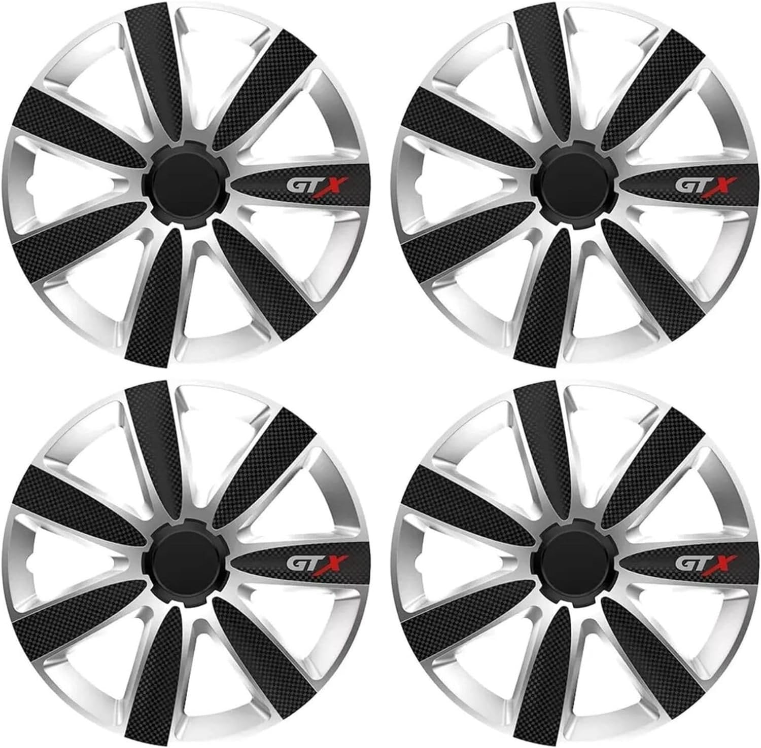 Shield Autocare Car Wheel Trims | Set of 4 Hub Caps Universal Fit Cover Protectors (GTX, Black & Silver, 15 Inch)