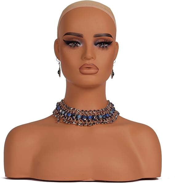 J&F CO Realistic Europe and America Female Mannequin Head with Shoulder Display Manikin Heads Bust for Wigs,Makeup,Beauty Accessories (DC 487 hy mazi)