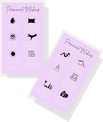 Permanent Makeup Aftercare Instructions Card | 50 Pack | 2x3.5 inches Business Card Size | PMU Lavender Purple Card Design