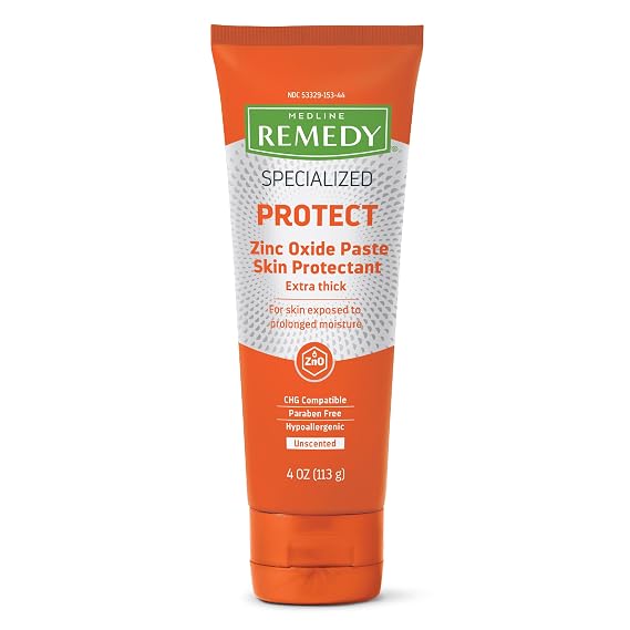 Medline Remedy Specialized Extra Thick Zinc Skin Paste (4 oz), Unscented, Micronized Zinc Oxide, Incontinence Cream, Diaper Rash, Barrier, Nourishing, Soothes Irritation, Wetness Protection