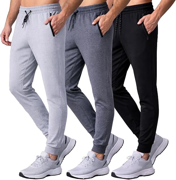 Men's Jogger Sweatpants with Zipper Pockets Track Joggers Workout Gym Sweat Pants for Men(2 /3Pack)