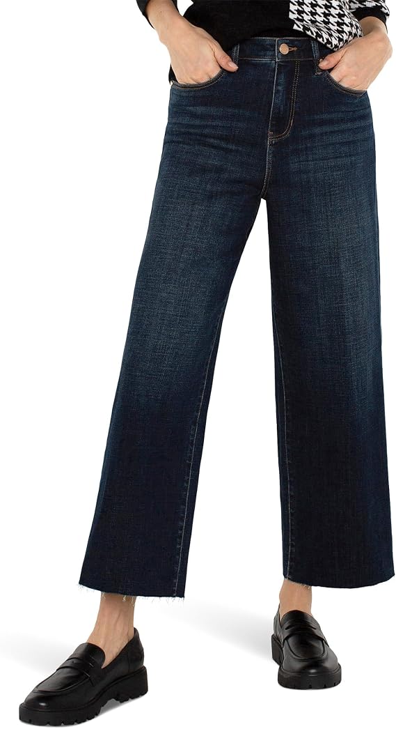 Liverpool Los Angeles Womens Stride Crop Wide Cut Hem Hi-Rise Crosshatch Denim