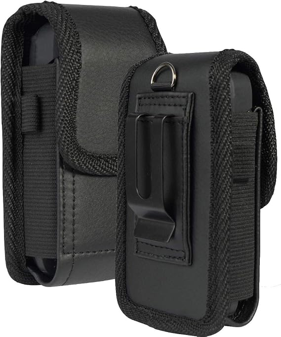 Nakedcellphone Case for Kyocera Flip Phone - Black Vegan Leather Pouch | Magnetic Closure, Strong Metal Clip, Secure Belt Slot Harness, Fits DuraXV Extreme E4810, DuraXV LTE E4610, DuraXE Epic E4830