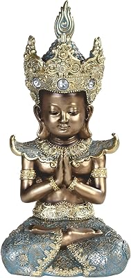ICE ARMOR 10.5 H Thai Buddha Praying in Gold and Silver Statue Feng Shui Decoration Religious Figurine Office DeskHomeLiving RoomTable Decor, Perfect House Warming Gifts for New Home