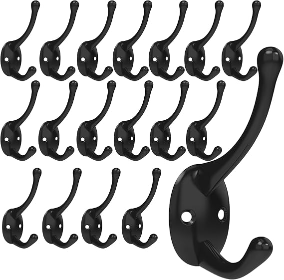 18 Pack Wall Hooks for Hanging, Strong Load-Bearing Capacity, Metal Towel Hook, Easy Installation, Coat Hooks Heavy Duty, Apply to Bathrooms, Bedrooms, Living Rooms, Entrances(Black)