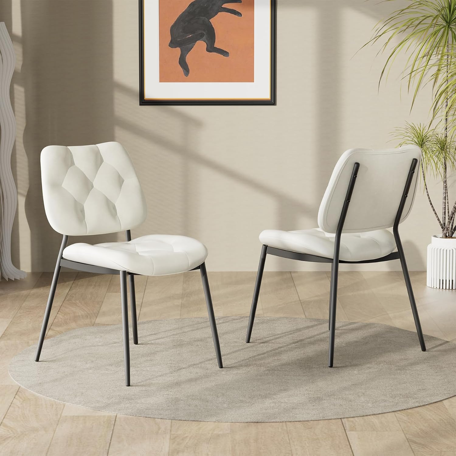 Dining Chairs Set of 2 – PU Leather Upholstered with Metal Frame, Padded Seat & Backrest – Sturdy, Easy-Clean & Versatile for Dining Room, Kitchen & Restaurant White