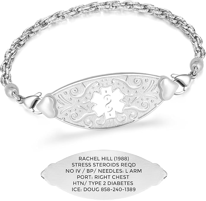 Custom Medical Alert Bracelet for Women Elegant Stainless Steel ID Jewelry Free 6-Line Personalized Engraving Fits 6.25 to 8.75" Emergency MedicAlert for Diabetes, Blood Thinner, Pacemaker & Fall Risk | Style