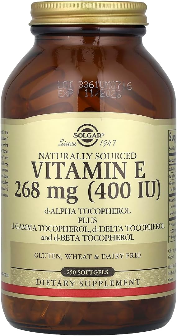 Solgar Vitamin E, d-Alpha Tocopherol Plus d-Gamma Tocopherol, d-Delta Tocopherol and d-Beta Tocopherol, 268 mg (400 IU), 250 Softgels