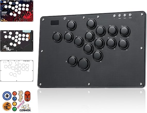 Haute42 U16 ブラック レバーレスアケコン 連射機能 & RGB LED搭載 ホットスワップ対応でボタン交換自由 コンパクト設計 極薄の厚さで持ち運び便利 膝置き可能 格闘ゲームに最適 PC/Switch/PS4/PS3対応 日本語説明書付き