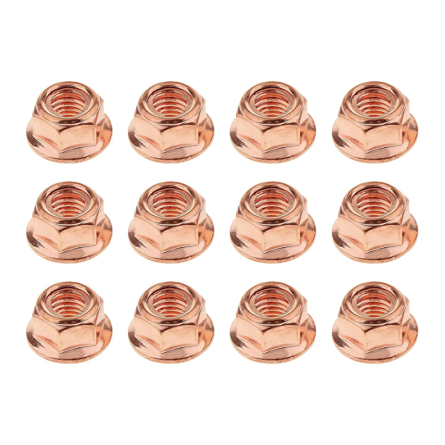 Car Exhaust Manifold Nuts, 12Pcs M8 Copper Hex Nuts Self-Locking High Temperature Automotive Parts, Compatible with BMW E30 3 Series