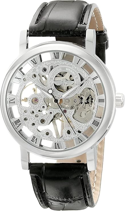 ShoppeWatch Manual Hand Wind Watch | Steampunk Windup Watch Men with Gears Exposed | Skeleton See Through Mechanical Watch for Men and Women Unisex Black Leather Band MW-07
