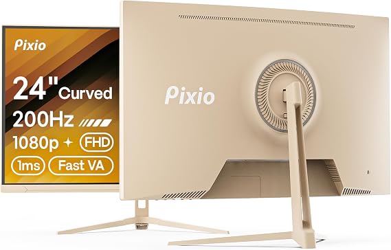 Pixio PXC248 Wave Beige 24 inch 200Hz Refresh Rate FHD 1080p Resolution 1500R Curve Fast VA Panel 1ms GTG Response Time Adaptive Sync HDR Curved Gaming Monitor