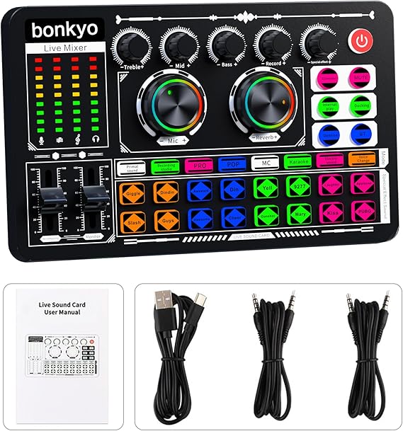 Professional Audio Mixer, F999 Live Sound Card With Dj Mixer For Streaming/Podcasting/Gaming, Professional Studio Equipment