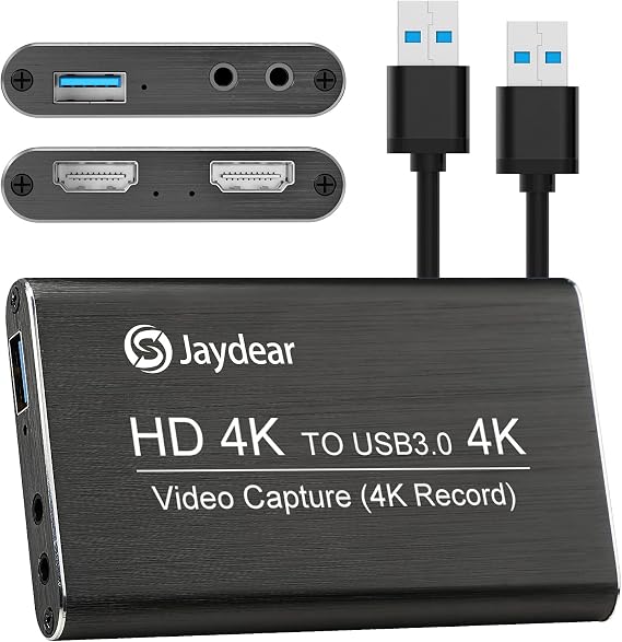 Capture Card 2 HDMI 1 USB 3.0 Output 4k 1080p 60fps Game Live Streaming Broadcast with Loop Out Passthrough Low Latency Audio Mic Input Type C for Nintendo Switch, Xbox One, PS, PC OBS YouTube Twitch