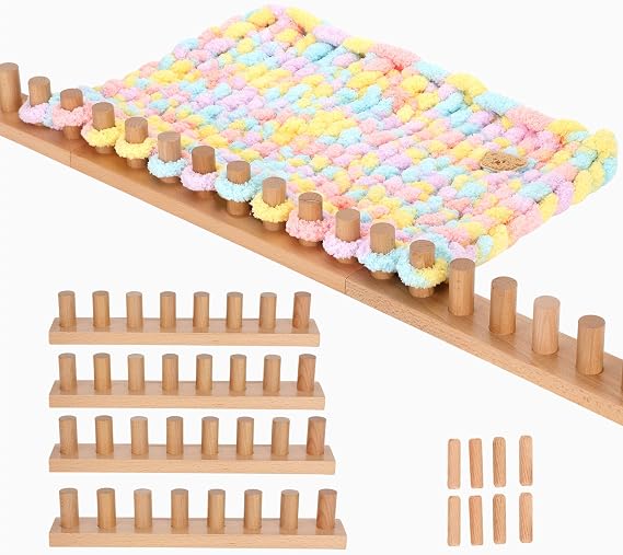 Sienson 63" Chunky Knitting Loom for Blanket Making Adjustable Wood Frame, Portable DIY Hand Knitting Kit for Beginners, Reusable Blanket Loom for Bulky Yarn Crafts & Gifts
