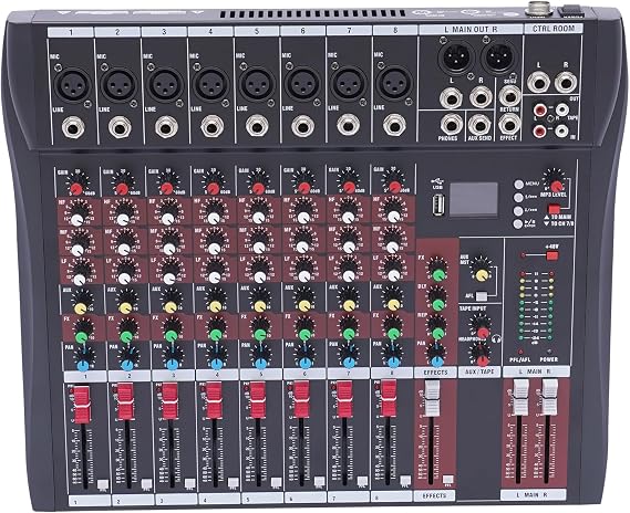 8 Channel Professional Audio Mixer Sound Board Console Desk System Interface Digital Bluetooth USB Connection Effect Studio Mixer for DJ Stage Studio Recording