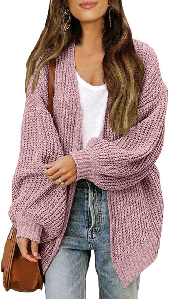 Chunky Cardigans for Women Trendy Open Front Fall Knit Cardigan Sweaters Lantern Long Sleeve Cozy Sweater Coats Autumn Crochet Oversized Cardigan Slouchy Lightweight Oversize Cute Cardigans