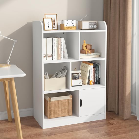 Six-Grid Wooden Bookshelf,Freestanding Storage Cabinet,Cube Storage Rack,Suitable for Bedroom,Living Room,Playroom(White-02)