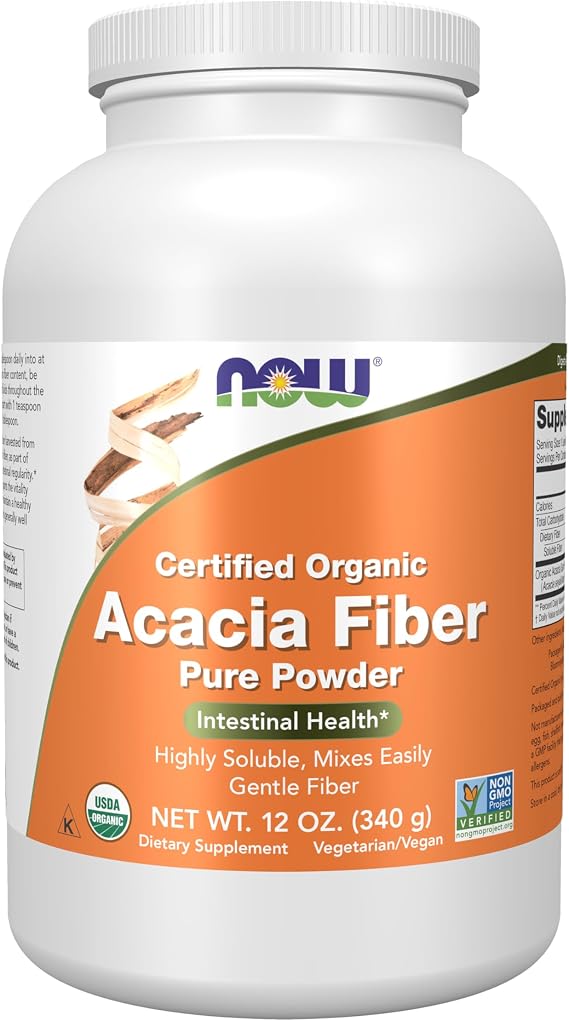 NOW Foods Supplements, Acacia Pure Powder, Certified Organic, Highly Soluble, Mixes Easily, Intestinal Health*, 12-Ounce